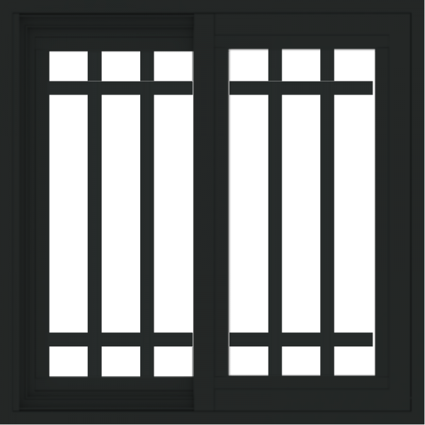 WDMA 24x24 (23.5 x 23.5 inch) black uPVC/Vinyl Slide Window with Top Colonial Grids Interior