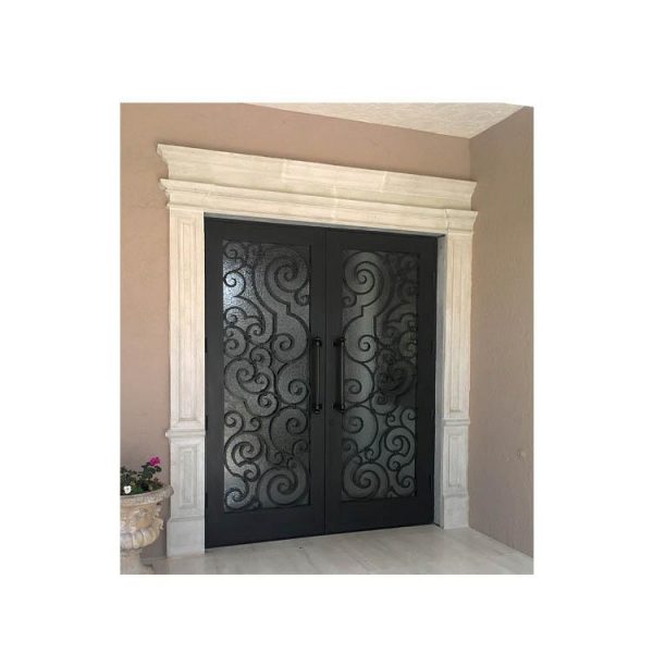 China WDMA Luxurious Black Arch Forged Iron Double Entry Door For Apartment Design