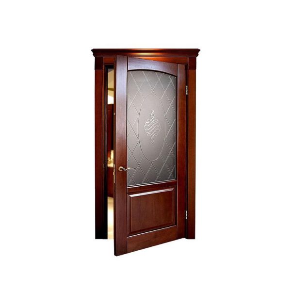 China WDMA Mdf Laminated Veneer Timber Wooden Flush Solid Wood Doors With Glass Design For Toilet Price