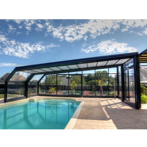 WDMA Outdoor Glass Sunroom With Retractable Swimming Pool Glass Cover Enclosures Roof For Sale