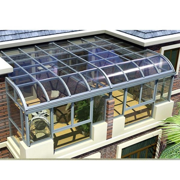 WDMA Prefabricated 4 Season Free Standing Veranda Aluminium Insulated Curved Glass Conservatory Sunroom Glass House For Solarium On