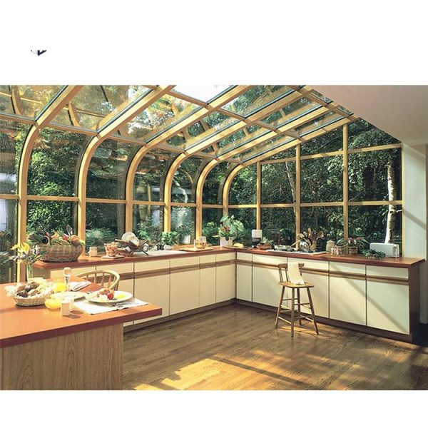 China WDMA Prefabricated 4 Season Free Standing Veranda Aluminium Insulated Curved Glass Conservatory Sunroom Glass House For Solarium On