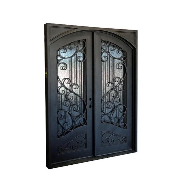 China WDMA Wooden Wood Wrought Iron Single Entry Door With Grape Transoms